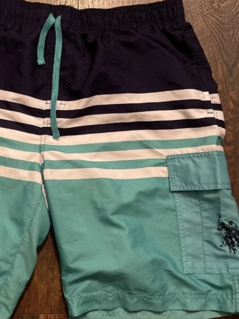 -- U.S. Polo Assn. Light Blue and White Striped Swim Shorts Men's Size XXLarge